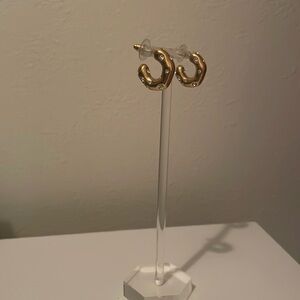 Funky Gold Huggie Earrings with Crystal Embellishments